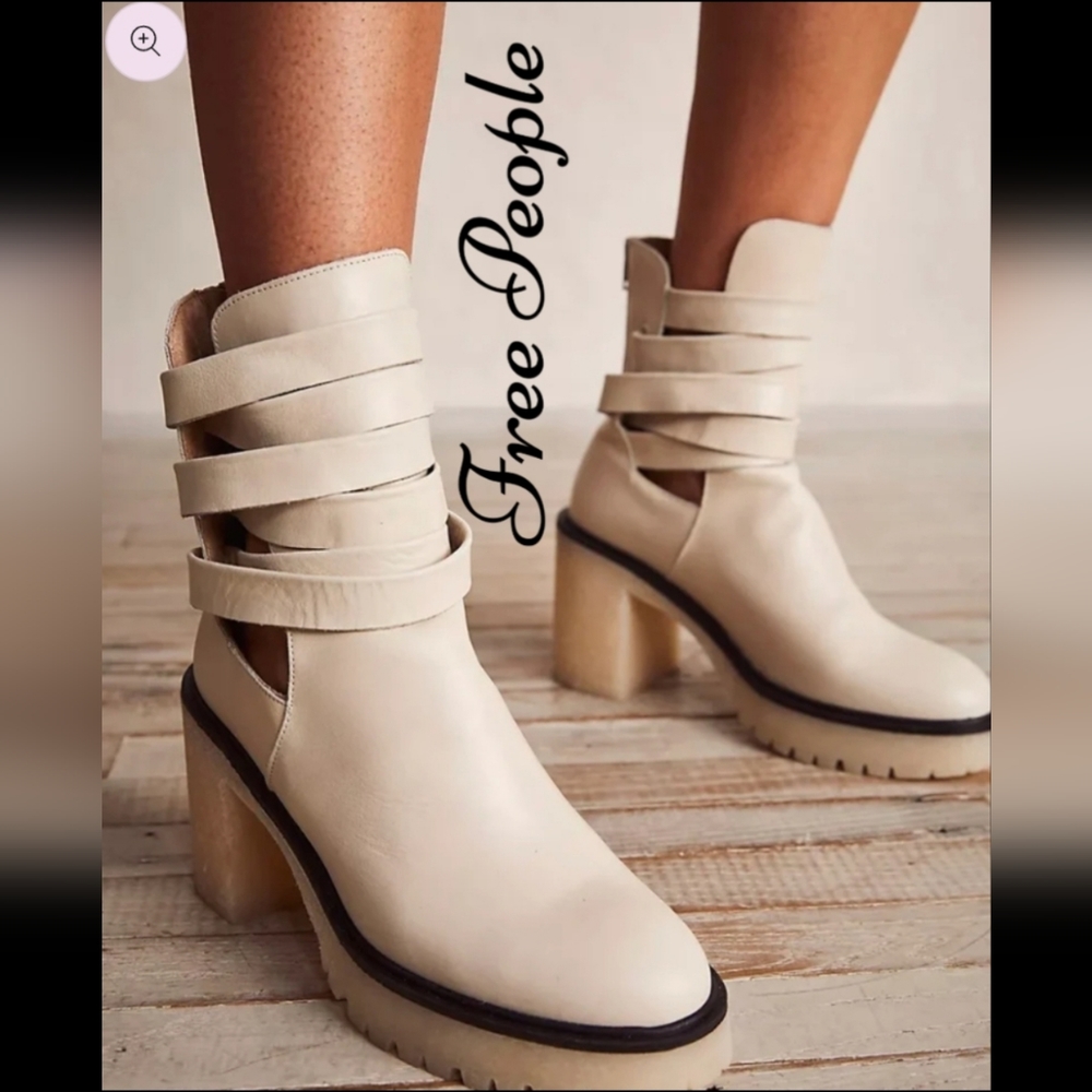 Free People Jesse Cut-Out Ivory Leather Platform Ankle Boots S 39  Made in Spain